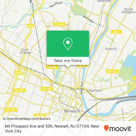 Mapa de Mt Prospect Ave and 506, Newark, NJ 07104