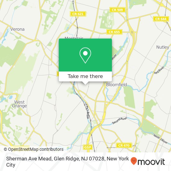 Mapa de Sherman Ave Mead, Glen Ridge, NJ 07028