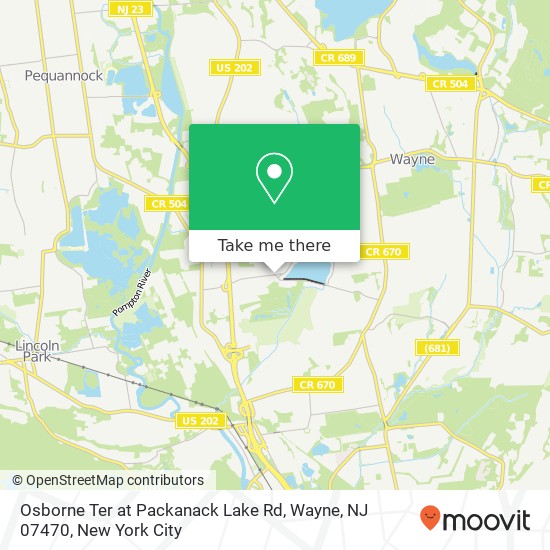 Mapa de Osborne Ter at Packanack Lake Rd, Wayne, NJ 07470