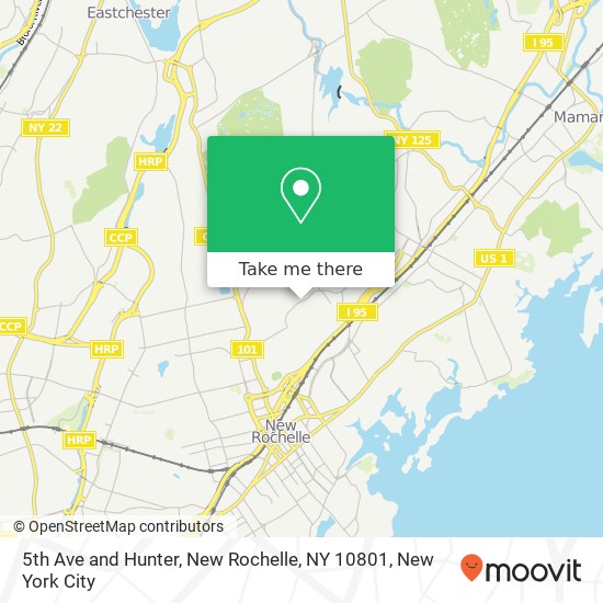 Mapa de 5th Ave and Hunter, New Rochelle, NY 10801