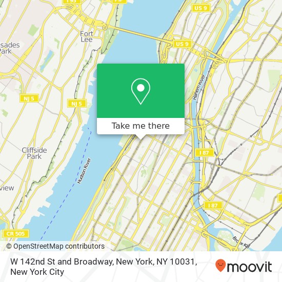 W 142nd St and Broadway, New York, NY 10031 map