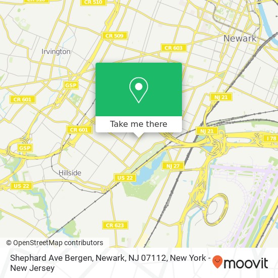Mapa de Shephard Ave Bergen, Newark, NJ 07112