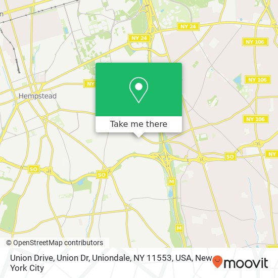Mapa de Union Drive, Union Dr, Uniondale, NY 11553, USA