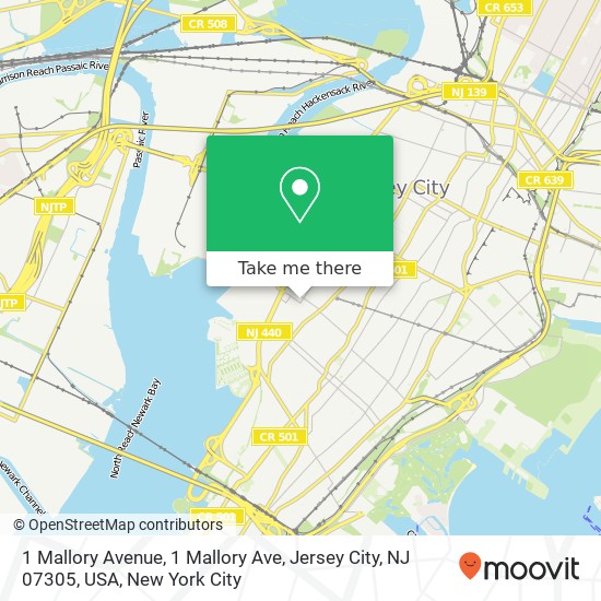 Mapa de 1 Mallory Avenue, 1 Mallory Ave, Jersey City, NJ 07305, USA