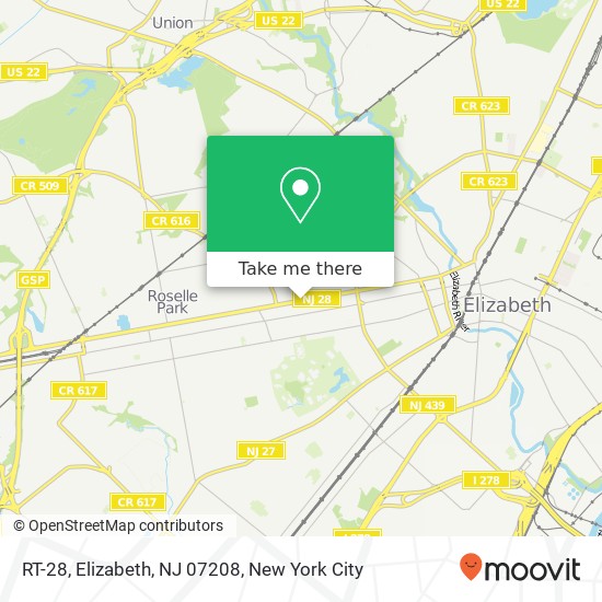 Mapa de RT-28, Elizabeth, NJ 07208