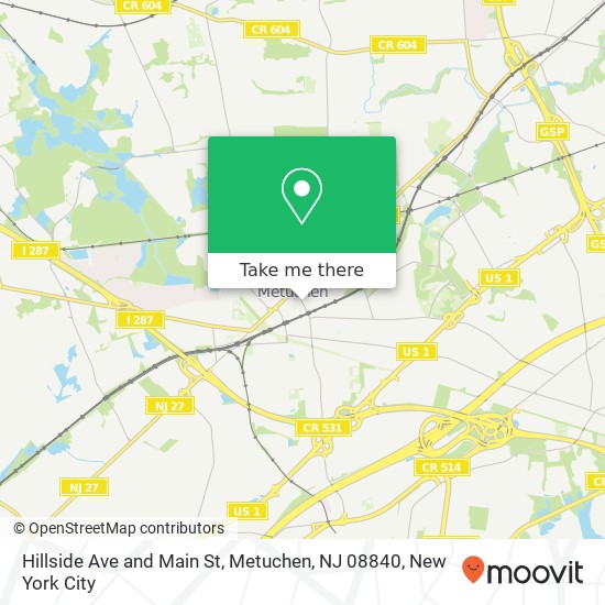 Hillside Ave and Main St, Metuchen, NJ 08840 map
