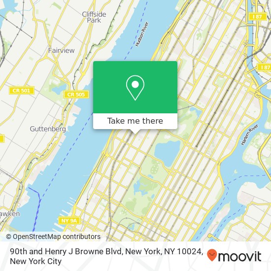 90th and Henry J Browne Blvd, New York, NY 10024 map