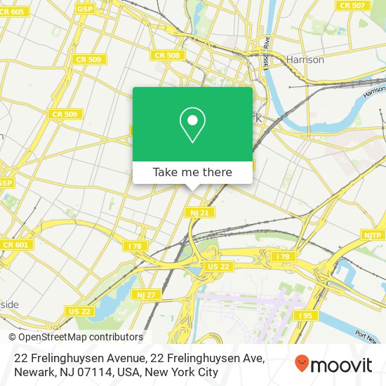 22 Frelinghuysen Avenue, 22 Frelinghuysen Ave, Newark, NJ 07114, USA map