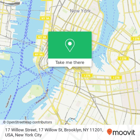 Mapa de 17 Willow Street, 17 Willow St, Brooklyn, NY 11201, USA