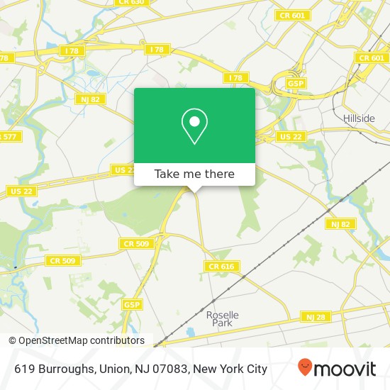 Mapa de 619 Burroughs, Union, NJ 07083