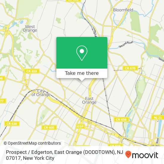 Prospect / Edgerton, East Orange (DODDTOWN), NJ 07017 map