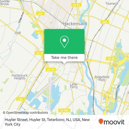 Mapa de Huyler Street, Huyler St, Teterboro, NJ, USA
