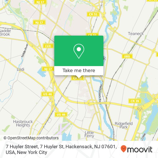 Mapa de 7 Huyler Street, 7 Huyler St, Hackensack, NJ 07601, USA