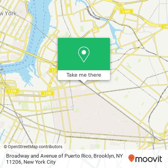 Mapa de Broadway and Avenue of Puerto Rico, Brooklyn, NY 11206