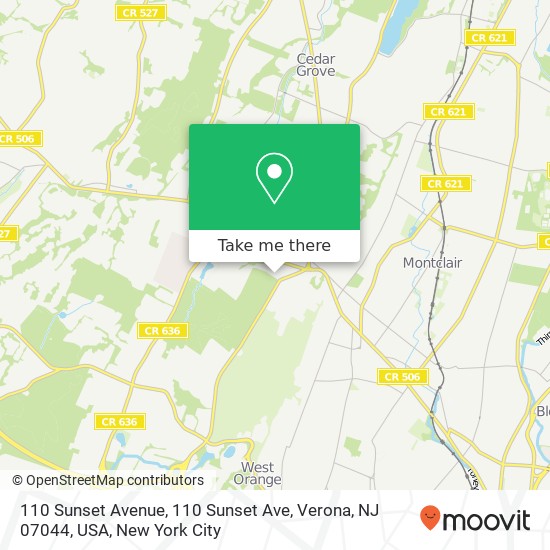 110 Sunset Avenue, 110 Sunset Ave, Verona, NJ 07044, USA map