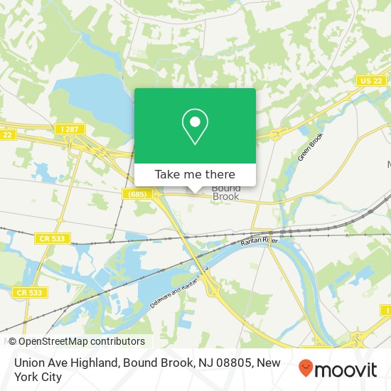 Mapa de Union Ave Highland, Bound Brook, NJ 08805