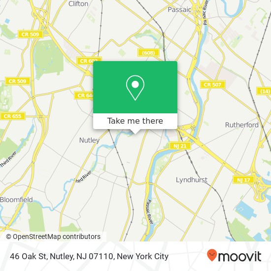 Mapa de 46 Oak St, Nutley, NJ 07110