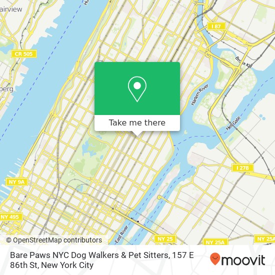 Mapa de Bare Paws NYC Dog Walkers & Pet Sitters, 157 E 86th St