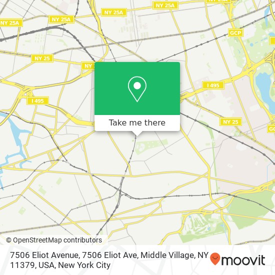 Mapa de 7506 Eliot Avenue, 7506 Eliot Ave, Middle Village, NY 11379, USA