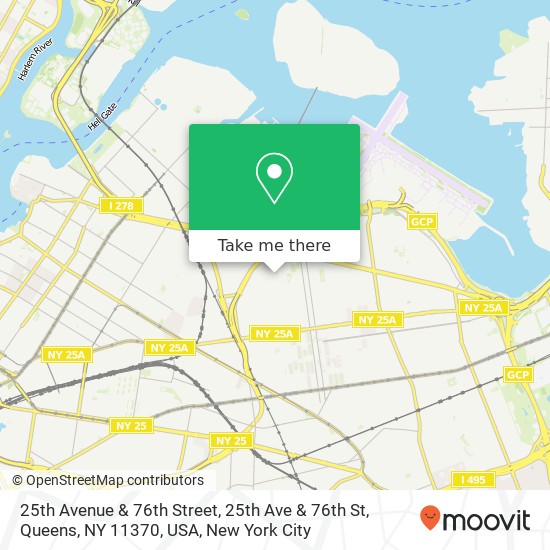 25th Avenue & 76th Street, 25th Ave & 76th St, Queens, NY 11370, USA map