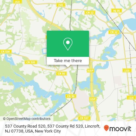 537 County Road 520, 537 County Rd 520, Lincroft, NJ 07738, USA map