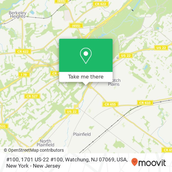 Mapa de #100, 1701 US-22 #100, Watchung, NJ 07069, USA