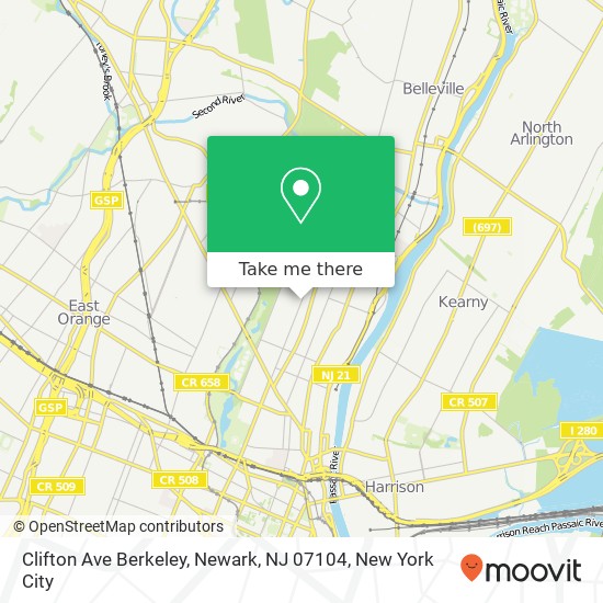 Mapa de Clifton Ave Berkeley, Newark, NJ 07104