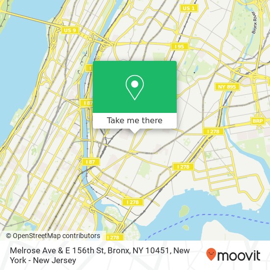 Mapa de Melrose Ave & E 156th St, Bronx, NY 10451
