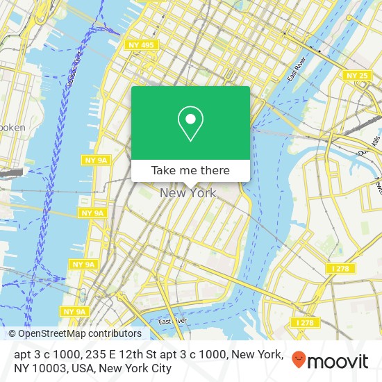 Mapa de apt 3 c 1000, 235 E 12th St apt 3 c 1000, New York, NY 10003, USA