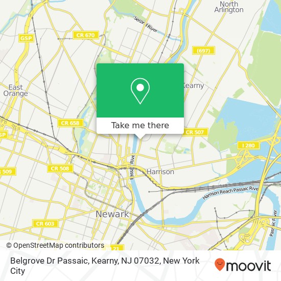 Mapa de Belgrove Dr Passaic, Kearny, NJ 07032