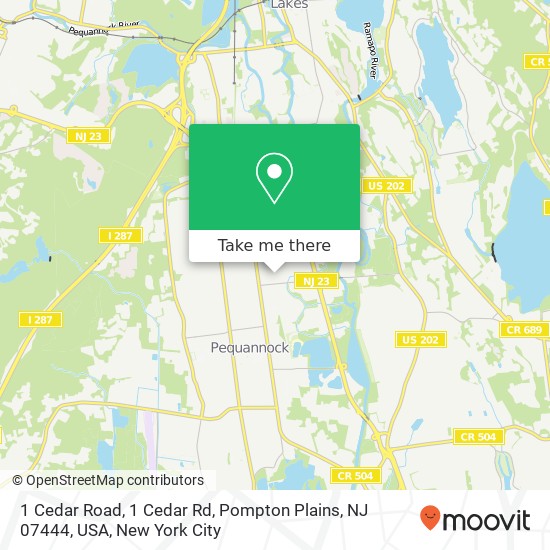 Mapa de 1 Cedar Road, 1 Cedar Rd, Pompton Plains, NJ 07444, USA