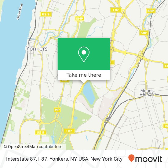 Mapa de Interstate 87, I-87, Yonkers, NY, USA