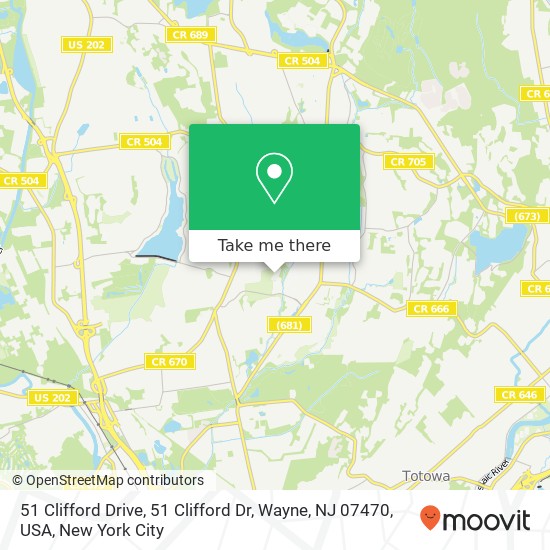 Mapa de 51 Clifford Drive, 51 Clifford Dr, Wayne, NJ 07470, USA