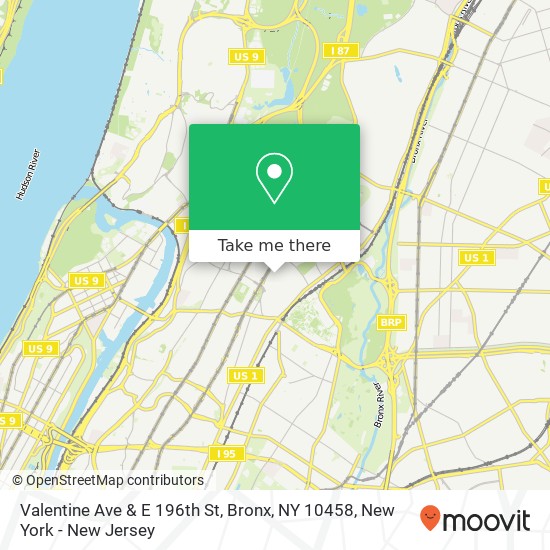 Mapa de Valentine Ave & E 196th St, Bronx, NY 10458