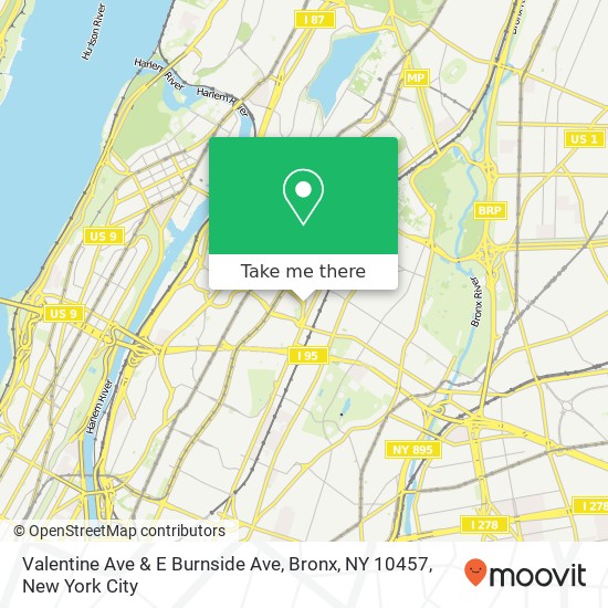 Mapa de Valentine Ave & E Burnside Ave, Bronx, NY 10457