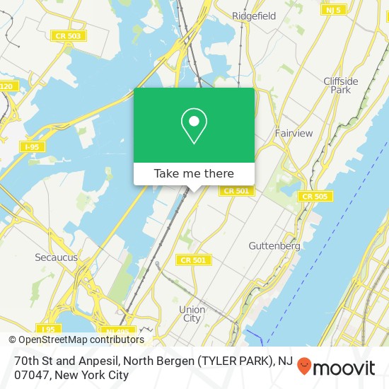 Mapa de 70th St and Anpesil, North Bergen (TYLER PARK), NJ 07047
