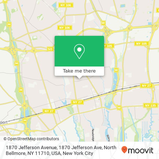 Mapa de 1870 Jefferson Avenue, 1870 Jefferson Ave, North Bellmore, NY 11710, USA