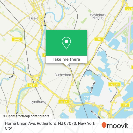 Mapa de Home Union Ave, Rutherford, NJ 07070