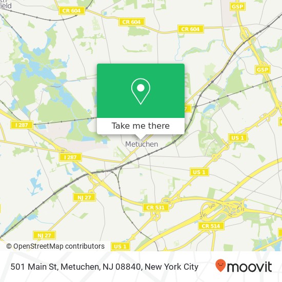 Mapa de 501 Main St, Metuchen, NJ 08840