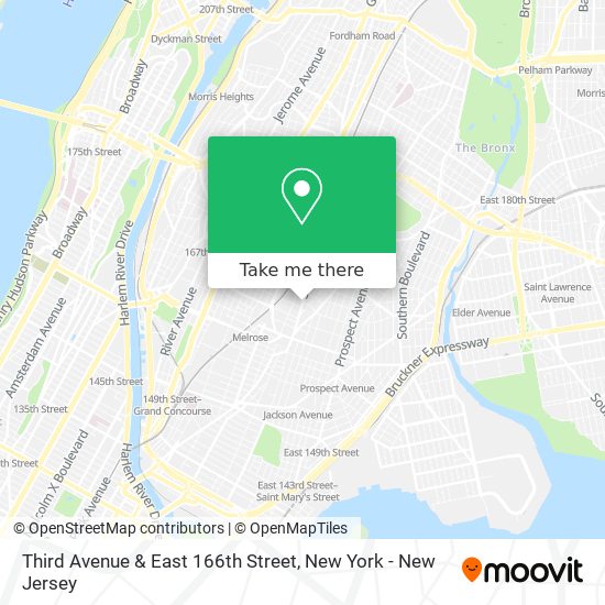 Third Avenue & East 166th Street map