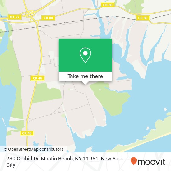 Mapa de 230 Orchid Dr, Mastic Beach, NY 11951