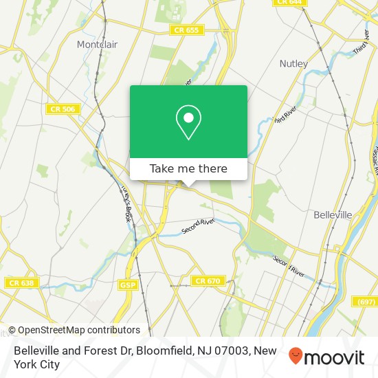 Mapa de Belleville and Forest Dr, Bloomfield, NJ 07003