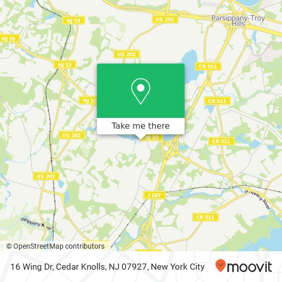 Mapa de 16 Wing Dr, Cedar Knolls, NJ 07927