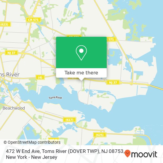 Mapa de 472 W End Ave, Toms River (DOVER TWP), NJ 08753