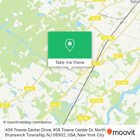 Mapa de 408 Towne Center Drive, 408 Towne Center Dr, North Brunswick Township, NJ 08902, USA