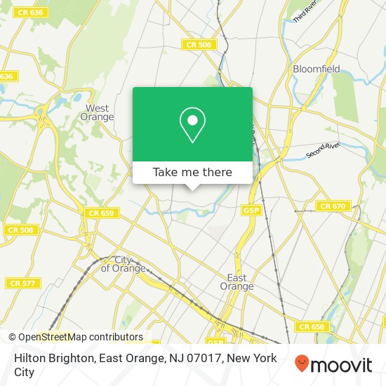Mapa de Hilton Brighton, East Orange, NJ 07017