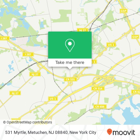 Mapa de 531 Myrtle, Metuchen, NJ 08840