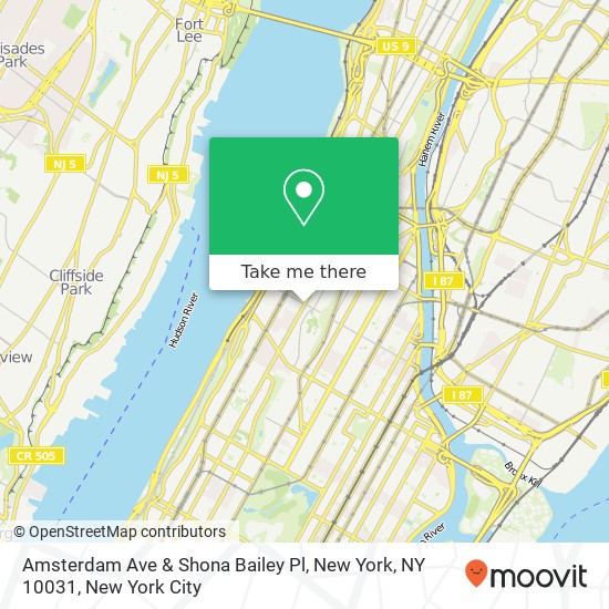 Mapa de Amsterdam Ave & Shona Bailey Pl, New York, NY 10031