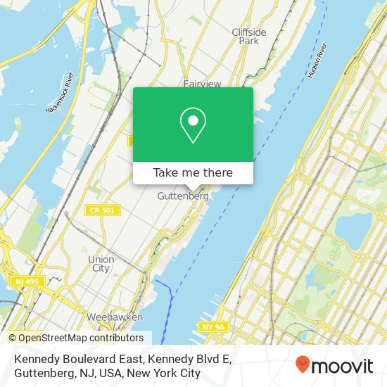 Mapa de Kennedy Boulevard East, Kennedy Blvd E, Guttenberg, NJ, USA