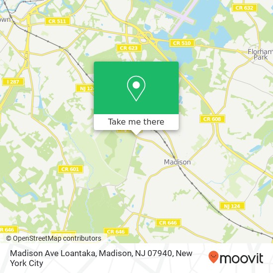 Mapa de Madison Ave Loantaka, Madison, NJ 07940